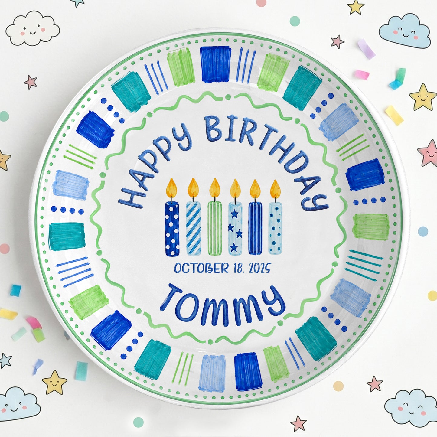 Blue Candle Birthday Tradition Personalized Birthday Plate for Boy P622QHO0