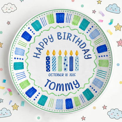 Blue Candle Birthday Tradition Personalized Birthday Plate for Boy P622QHO0