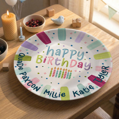 Rainbow Stripe Candle Personalized Birthday Plate for Kids P525IDR0