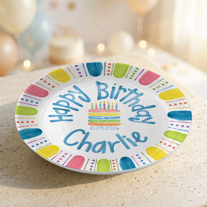 Colorful Cake Custom Name Kids Party Keepsake Personalized Birthday Plate P821TBL0