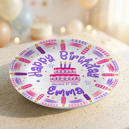 Pink Candle First Birthday Cake Keepsake Girl Personalized Birthday Plate P814VZB0