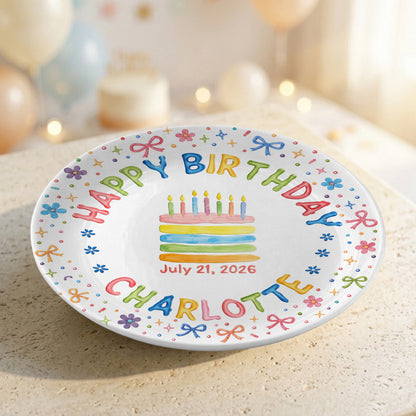 Custom Name Happy Birthday Cake Keepsake Girl Personalized Birthday Plate P810JYR0