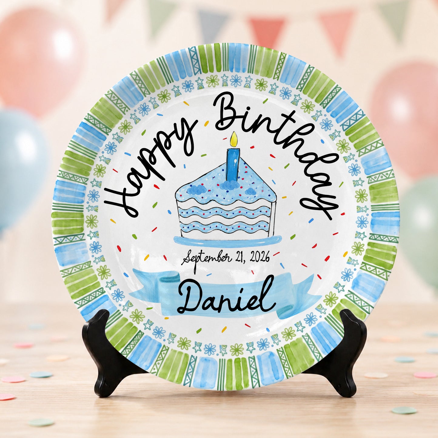 Cupcake First Birthday Keepsake Custom Name Ceramic Personalized Birthday Plate P829GRV0