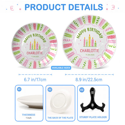 Colorful Pink Green Candle Design Personalized Birthday Plate for Kids P814XTQ0