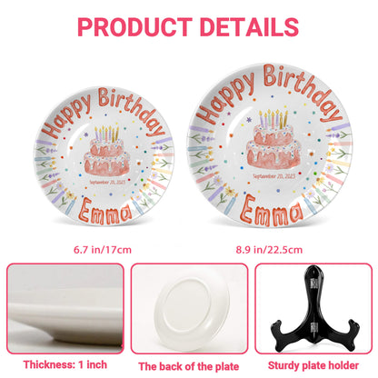 Floral Candle Cake Personalized Birthday Plate P423TT60