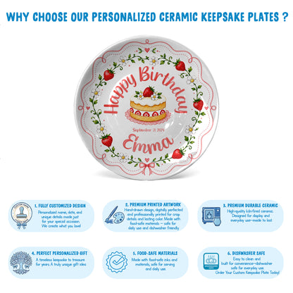 Pink Strawberry Birthday Keepsake Personalized Birthday Plate P73MUO0