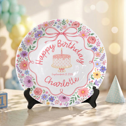 Floral Bow Cake Keepsake Personalized Birthday Plate for Girls P87DHJ0