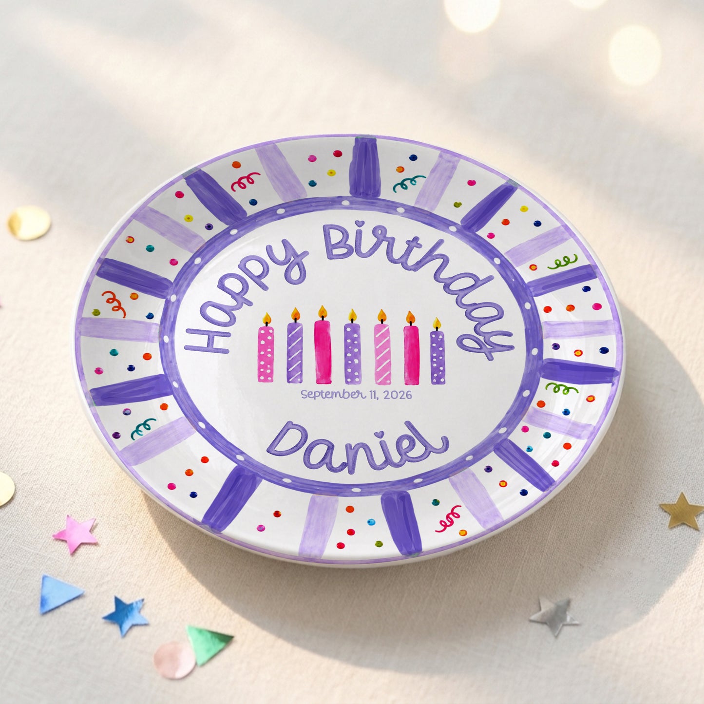 Purple Birthday Candles Keepsake Personalized Birthday Plate P7185Z10