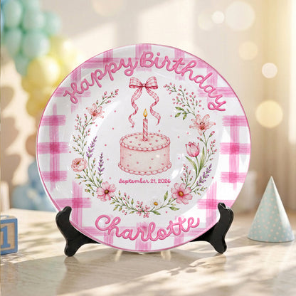 Vintage Floral Baby Girl First Birthday Keepsake Personalized Birthday Plate P86VN60