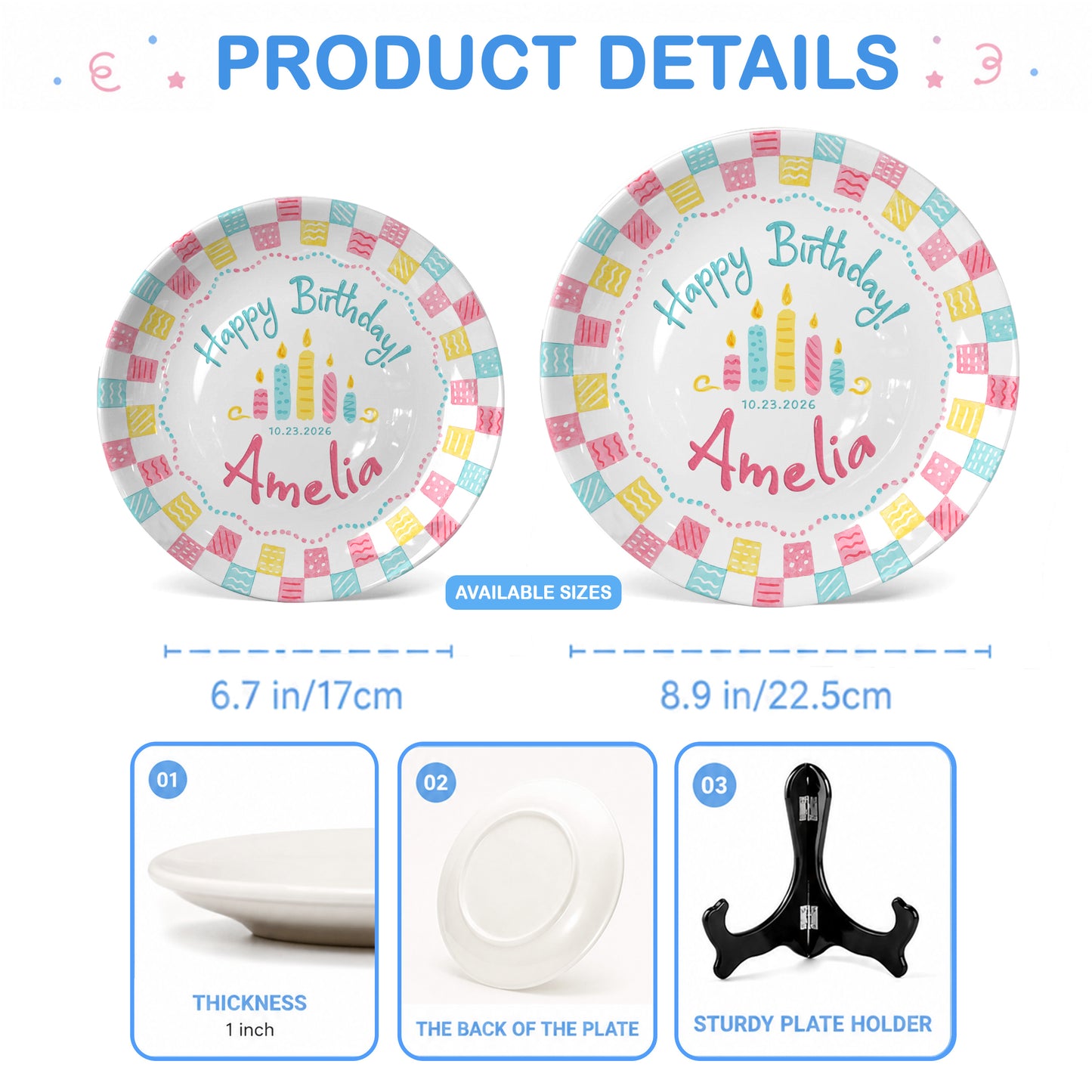 Colorful Cake Candle First Birthday Gift Personalized Birthday Plate P818O6E0