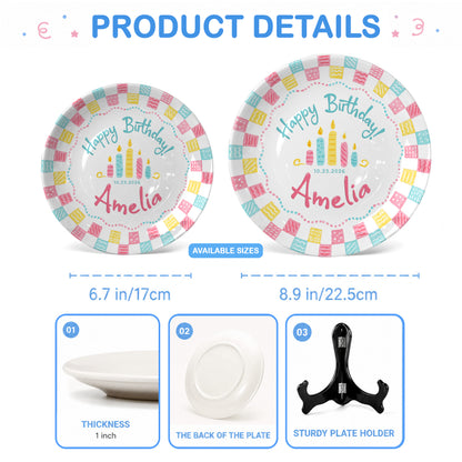Colorful Cake Candle First Birthday Gift Personalized Birthday Plate P818O6E0