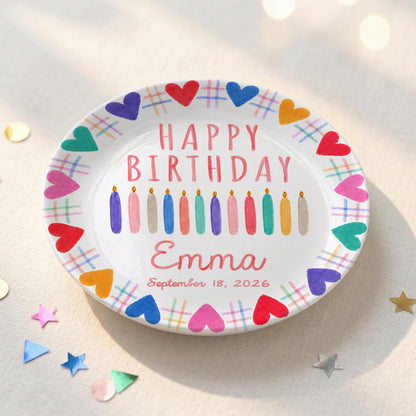 Rainbow Hearts Birthday Keepsake Personalized Birthday Plate P716T2N0