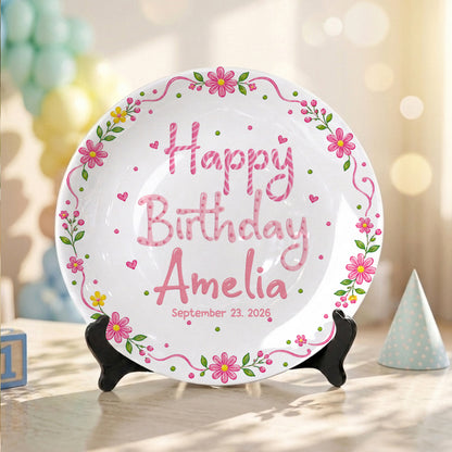 Floral Birthday Personalized Plate for Kids Custom Name Keepsake Gift P85DGR0