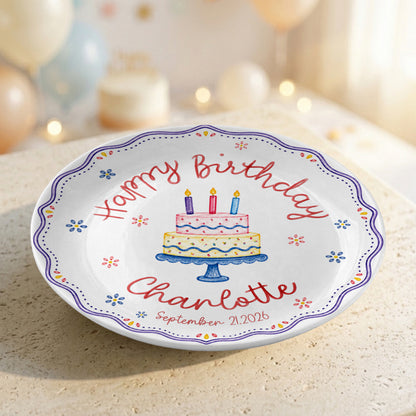 Colorful Cake Scalloped Personalized Birthday Plate for Girls First Gift P810G360