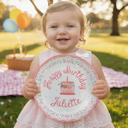 Pink Floral Cake Personalized Birthday Plate P228SJH0