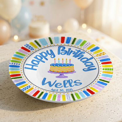 Colorful Cake Custom Name Kids Keepsake Gift Personalized Birthday Plate P821ZAT0