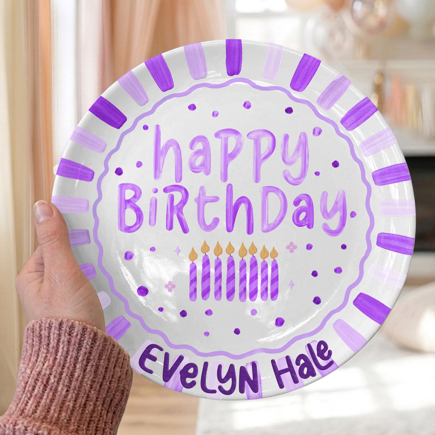 Colorful Candles and Stripes Personalized Birthday Plate D43RCW0a2
