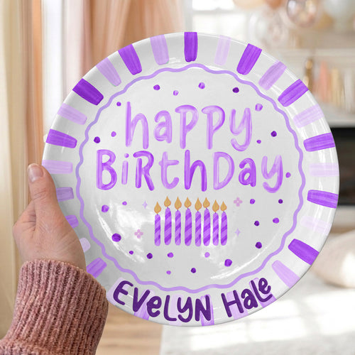 Colorful Candles and Stripes Personalized Birthday Plate D43RCW0a2