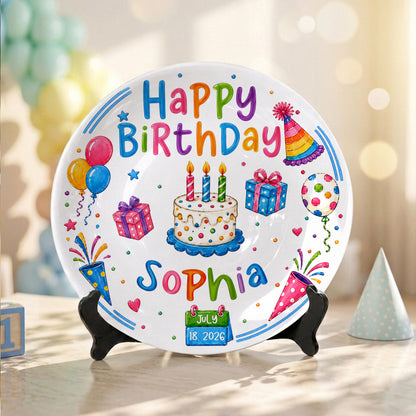 Colorful Party Cake Keepsake Gift Personalized Birthday Plate for Kids P86Z2N0