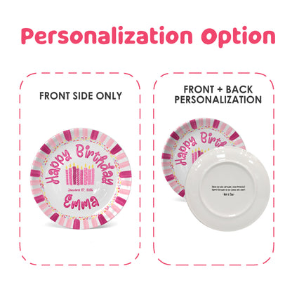 Pink Stripe Candle Personalized Birthday Plate P29F6C0