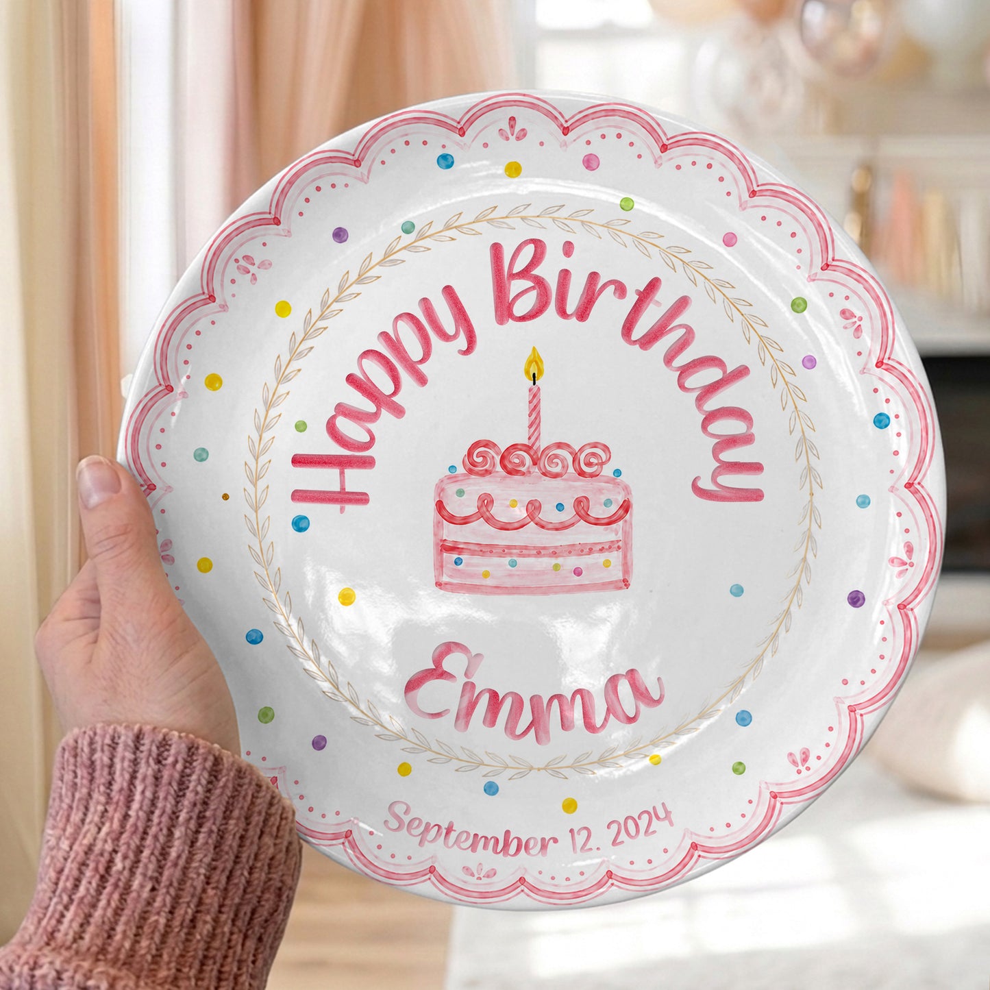 Pink Scallop Cake Personalized Birthday Plate P56DCB0