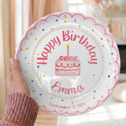 Pink Scallop Cake Personalized Birthday Plate P56DCB0