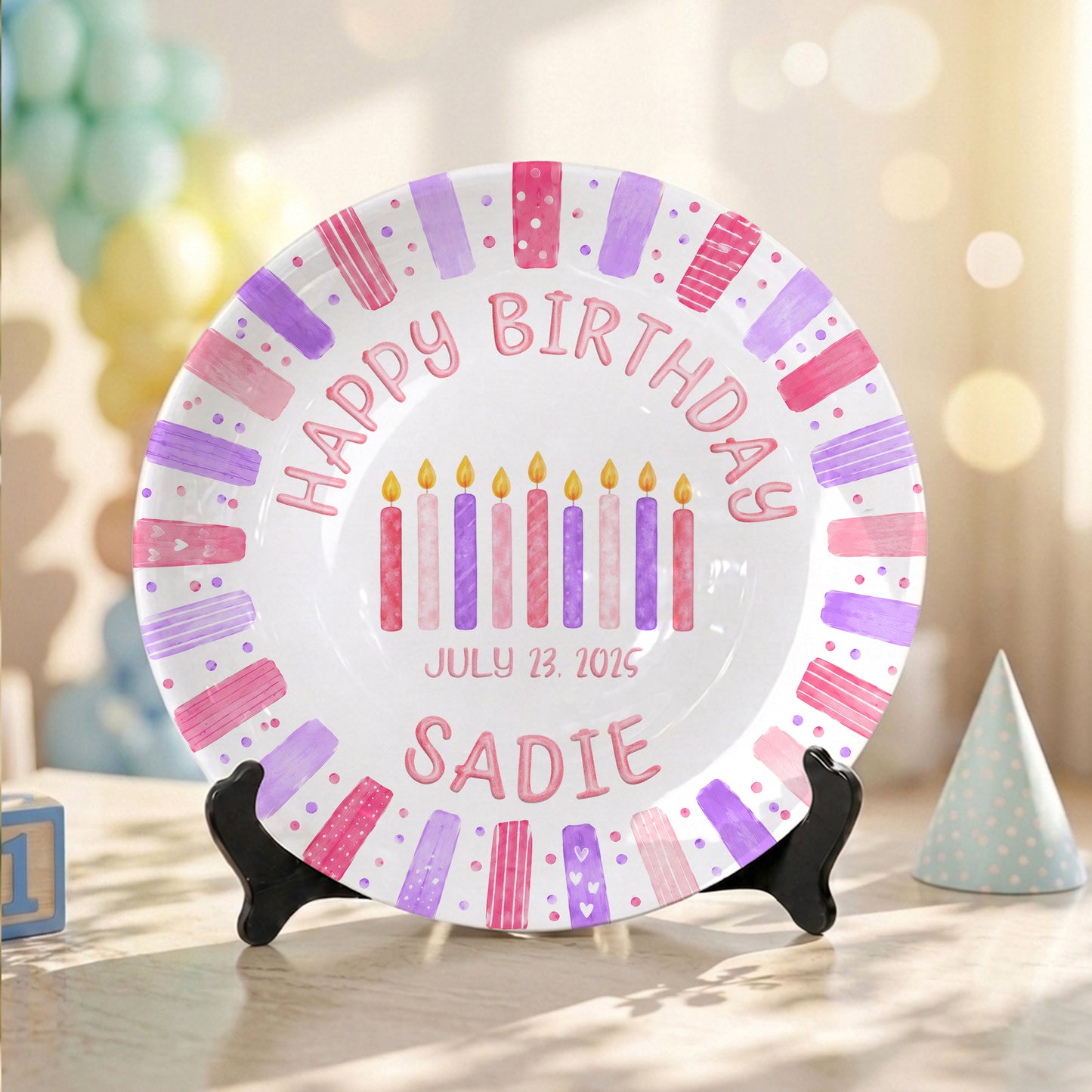 Pink Candle Keepsake Personalized Birthday Plate for Kids Celebration Gift Tradition P810XNA0