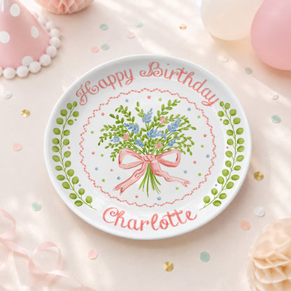 Soft Floral Bouquet Personalized Birthday Plate for Girls P61TIZ0