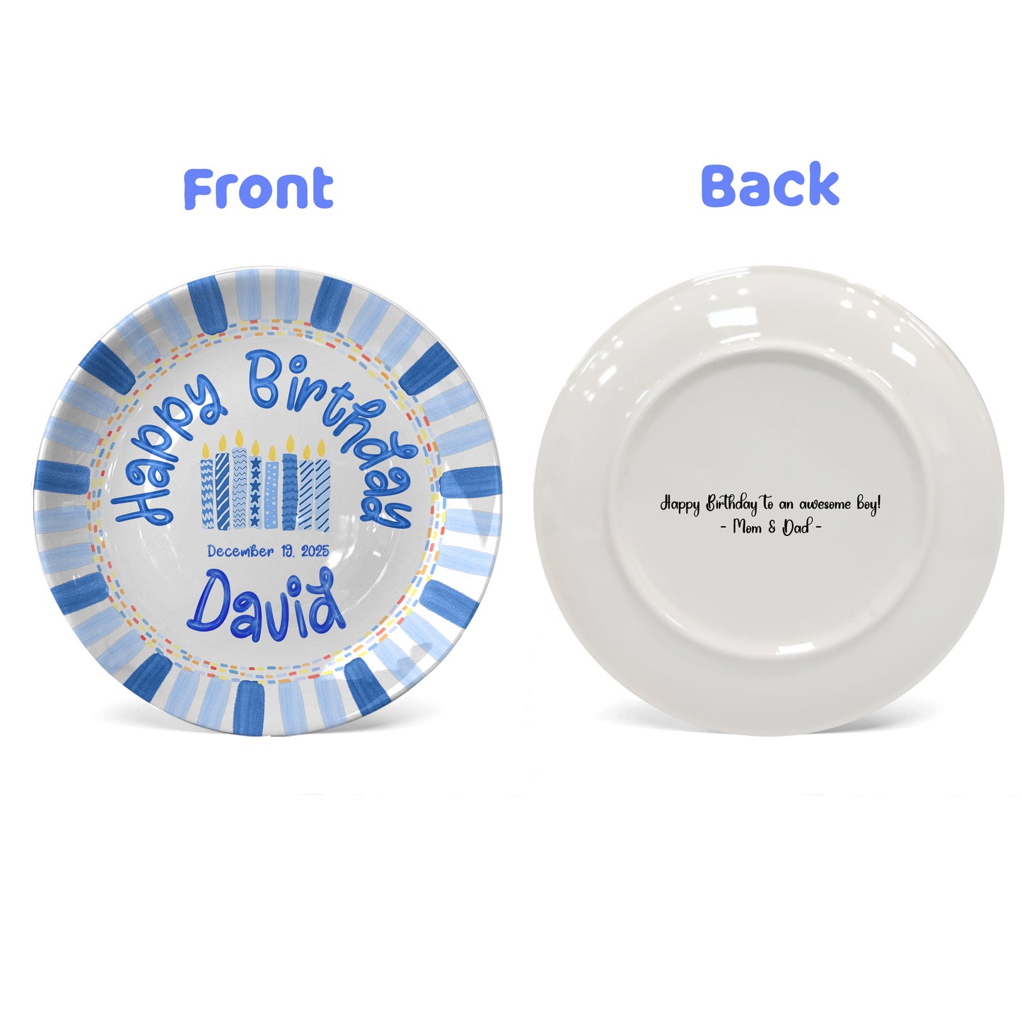 Patterned Blue Candles Personalized Birthday Plate P29SGG0