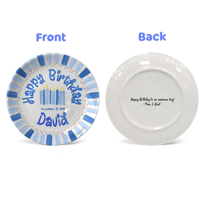 Patterned Blue Candles Personalized Birthday Plate P29SGG0