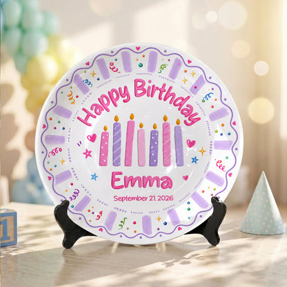 Colorful Candle Personalized Birthday Plate for Kids Custom Ceramic Keepsake Gift P86ZYS0