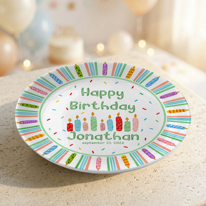 Colorful Candle Kids Cake Serving Party Keepsake Personalized Birthday Plate P821HTF0