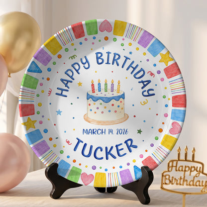 Colorful Birthday Cake Personalized Birthday Plate, Birthday Party Keepsake Gift P722I1O0