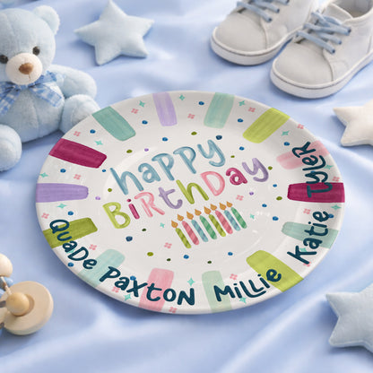Rainbow Stripe Candle Personalized Birthday Plate for Kids P525IDR0