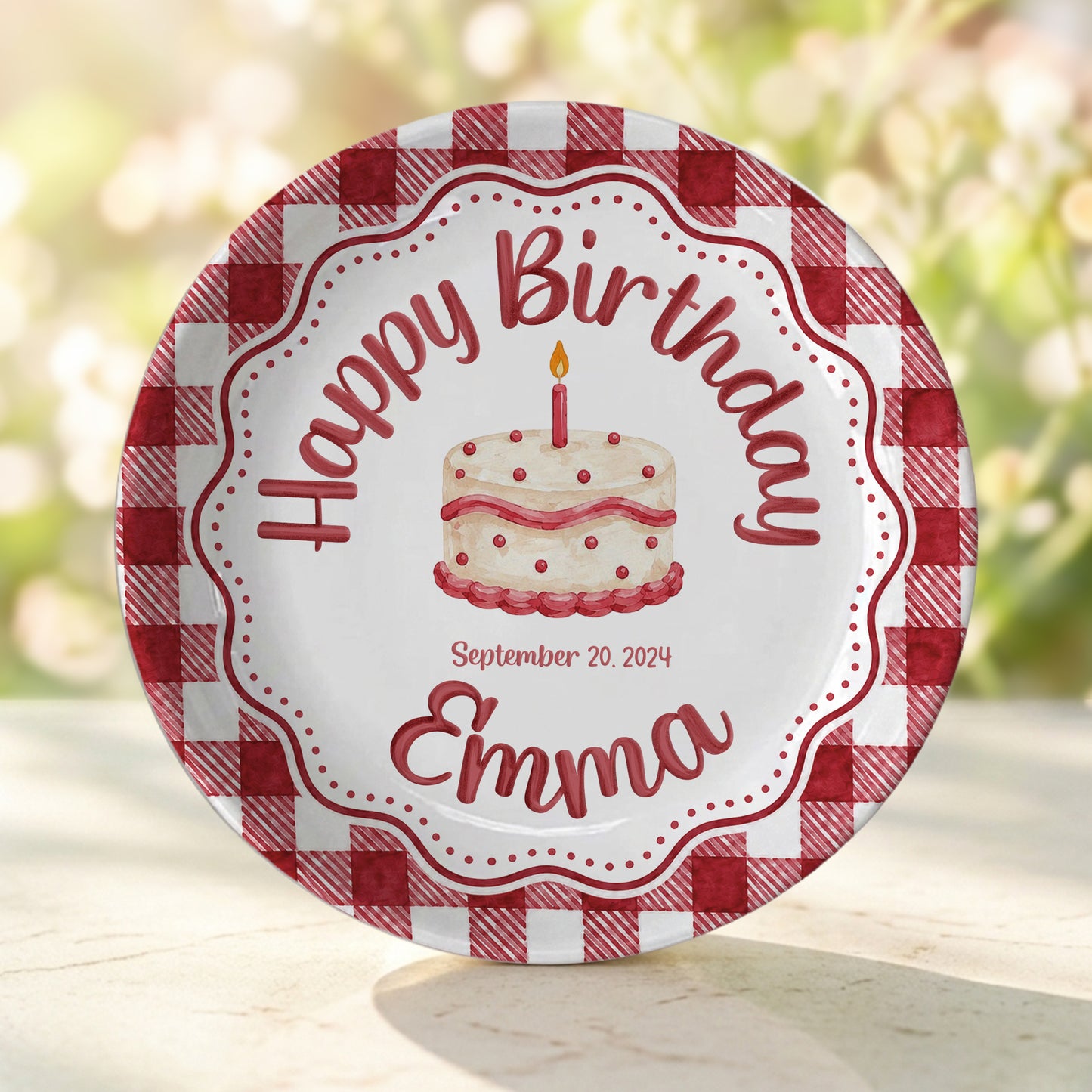 Red Gingham Birthday Cake Keepsake Personalized Birthday Plate P718CMU0