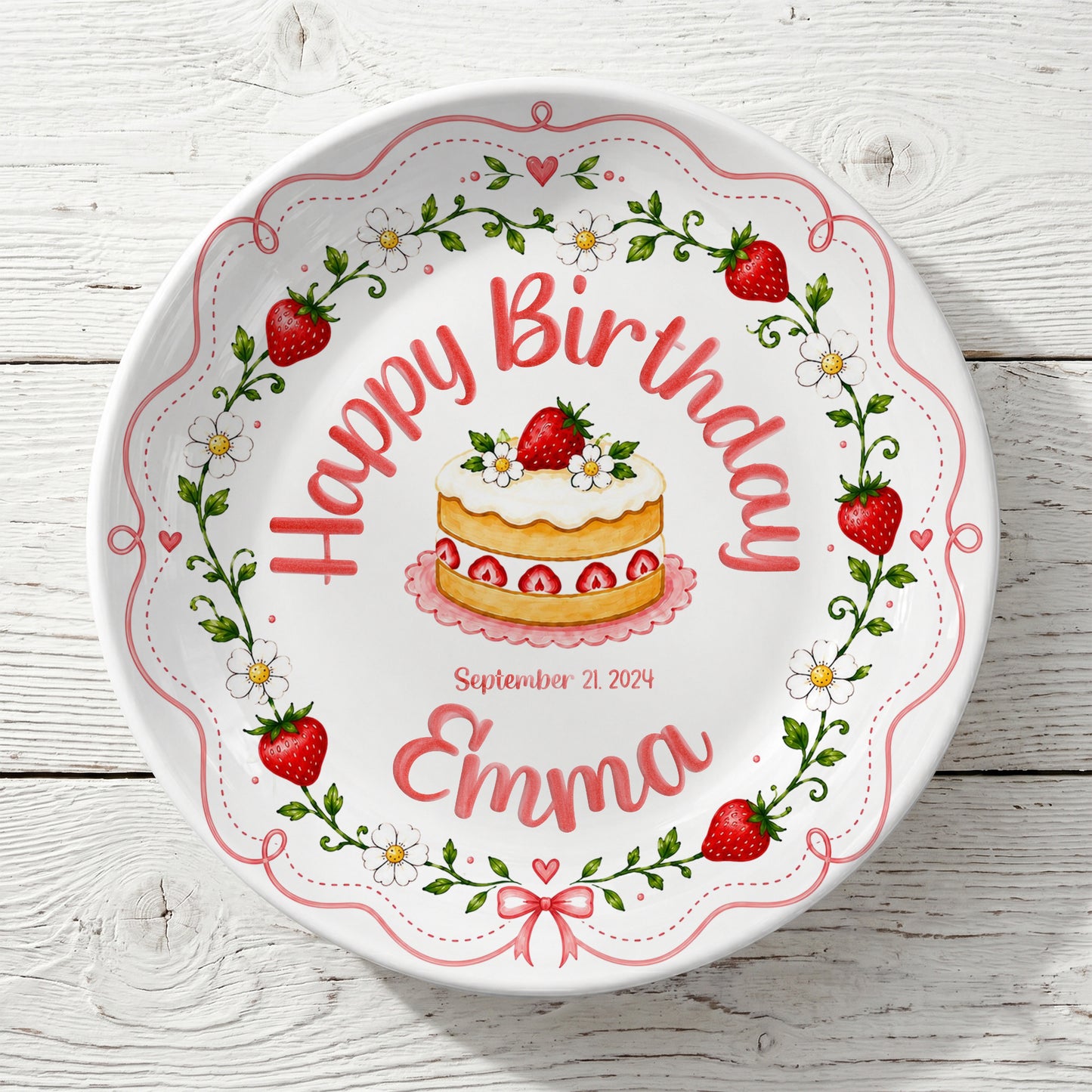 Pink Strawberry Birthday Keepsake Personalized Birthday Plate P73MUO0