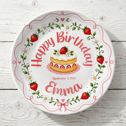Pink Strawberry Birthday Keepsake Personalized Birthday Plate P73MUO0