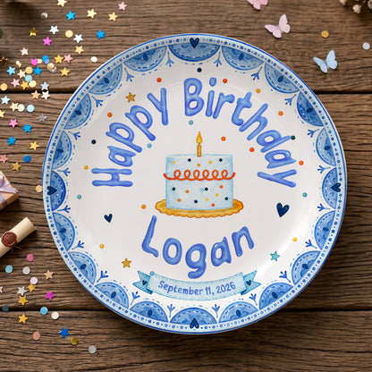 Blue Cake Celebration Personalized Birthday Plate for Kids P620NVN0