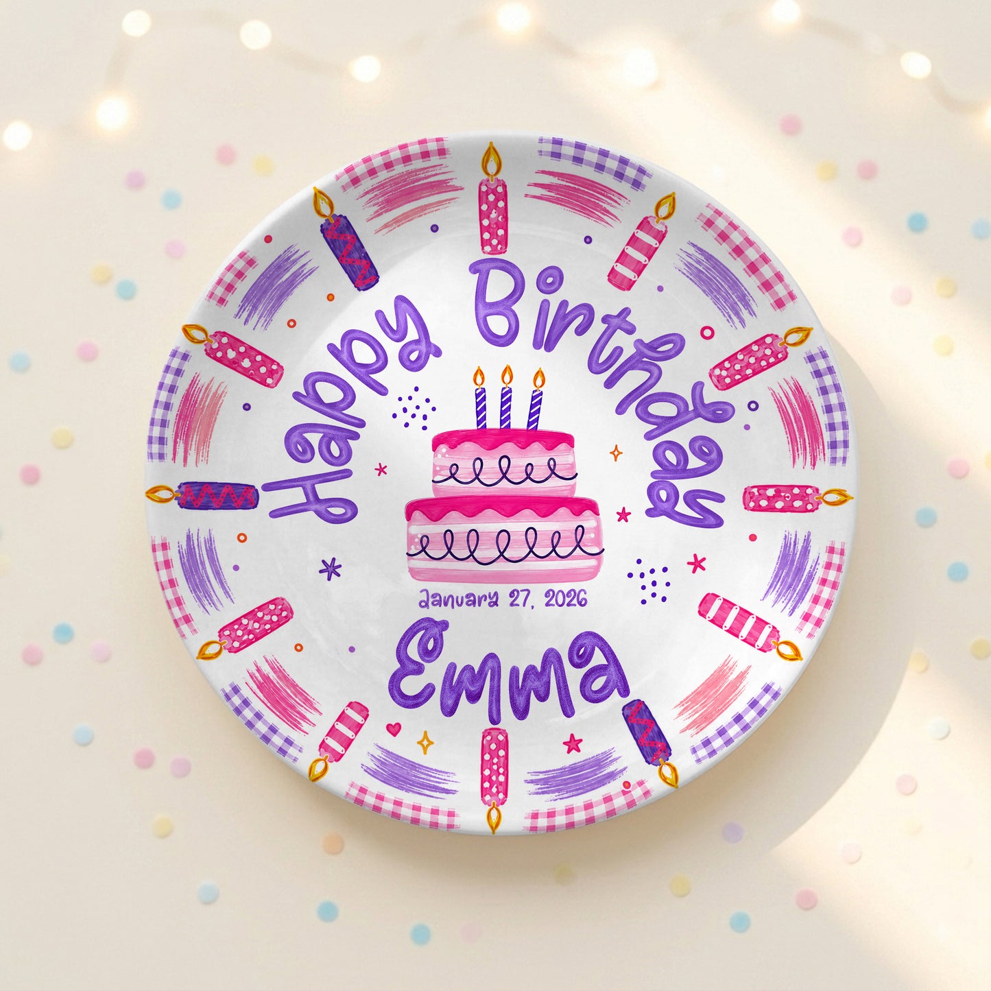 Pink Candle First Birthday Cake Keepsake Girl Personalized Birthday Plate P814VZB0