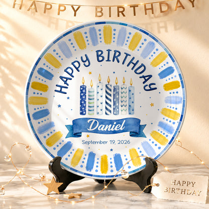 Blue Birthday Candles Keepsake Personalized Birthday Plate P729XG0