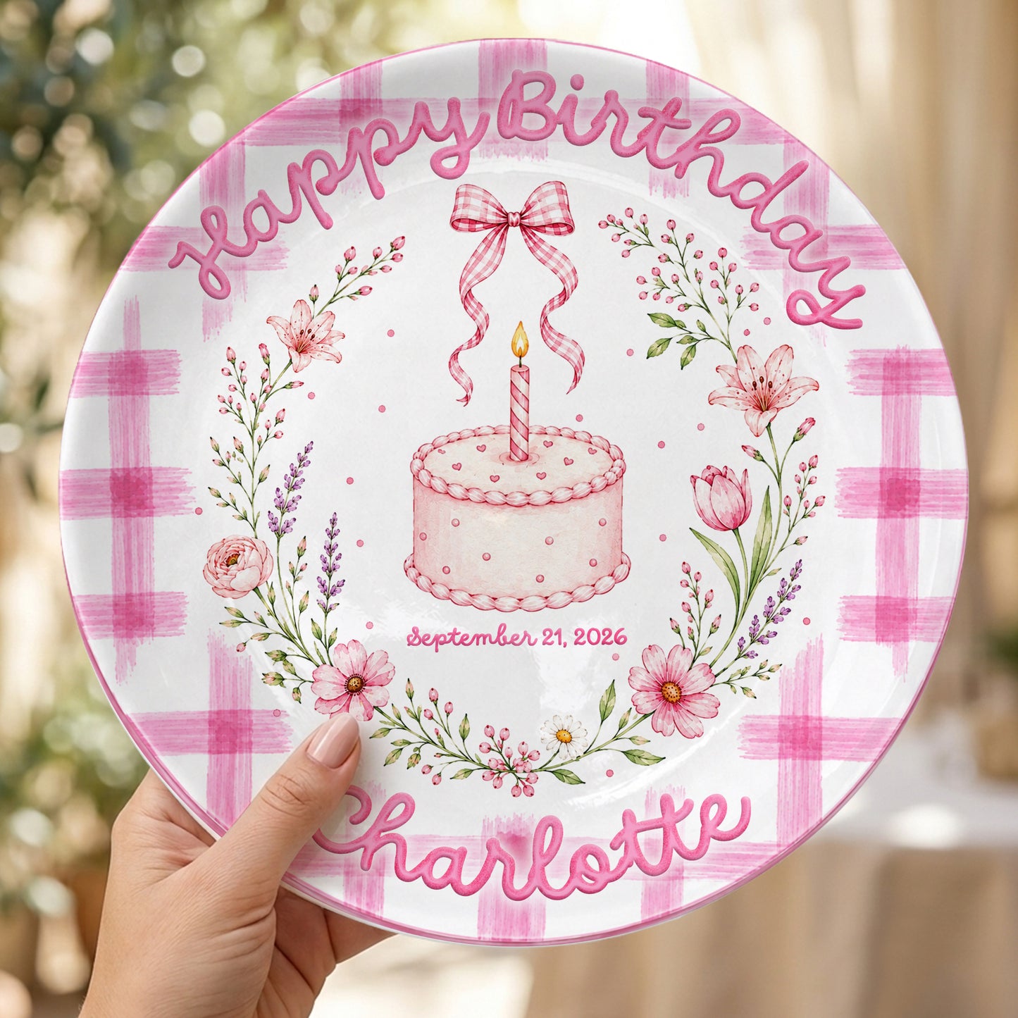 Vintage Floral Baby Girl First Birthday Keepsake Personalized Birthday Plate P86VN60