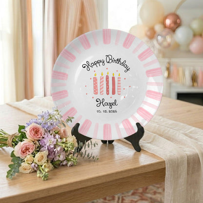 Pink Stripe Personalized Birthday Plate P46DI00
