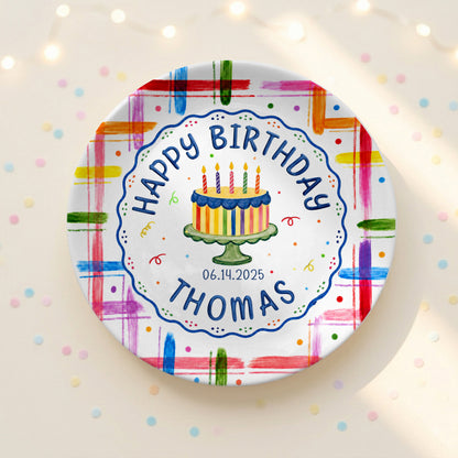 Colorful Cake Name Date Kids First Birthday Personalized Birthday Plate P815DJ50