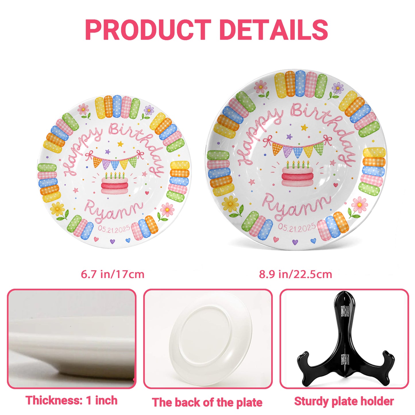 Rainbow Candy with Cake Personalized Birthday Plate P664QE0