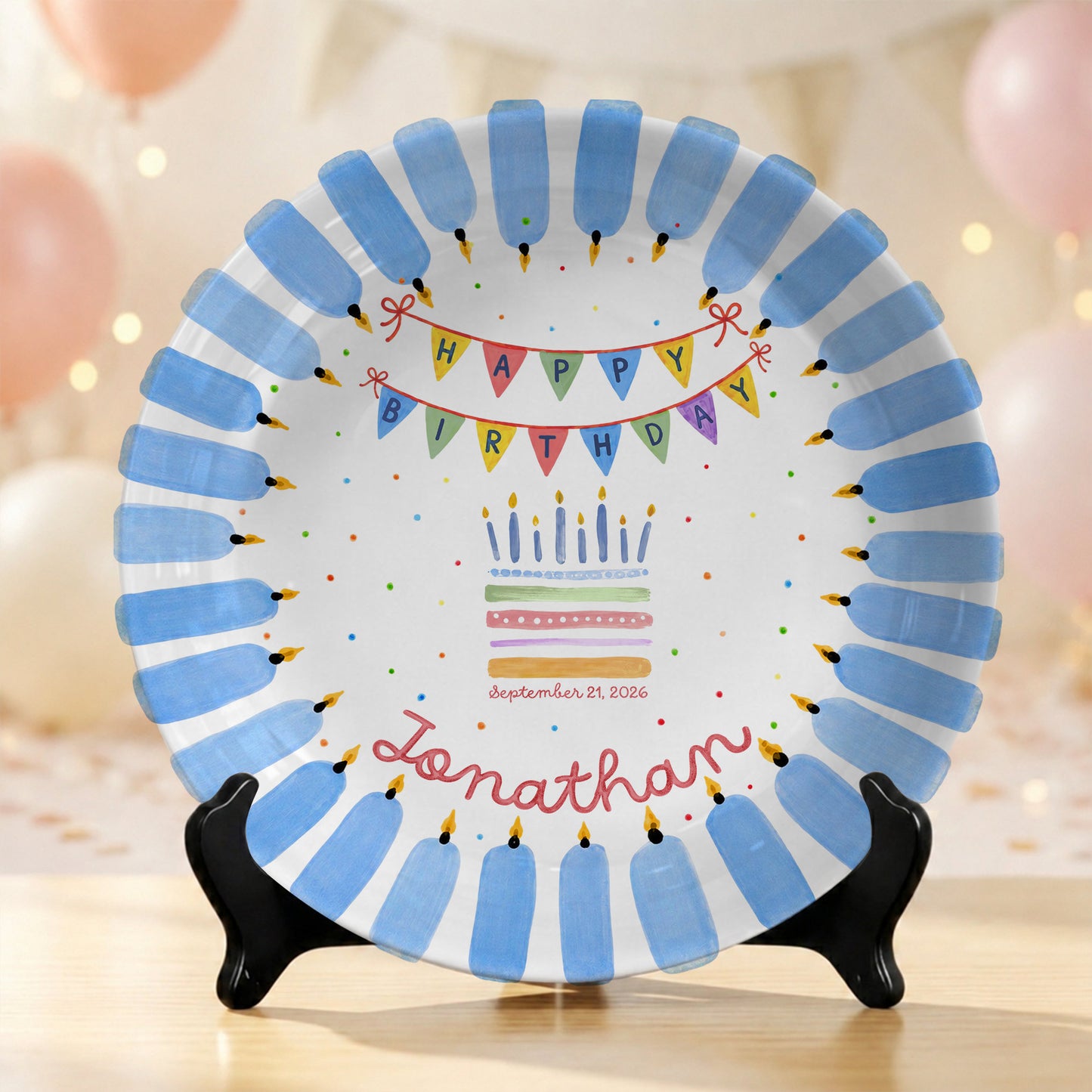 Colorful Party Banner Cake Custom Name Keepsake Personalized Birthday Plate P825IVY0