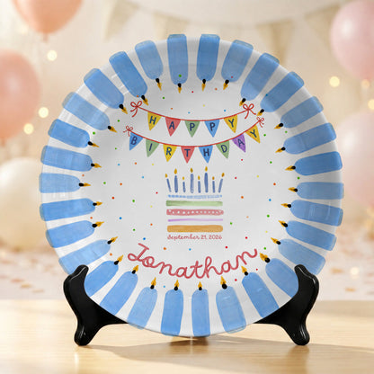 Colorful Party Banner Cake Custom Name Keepsake Personalized Birthday Plate P825IVY0