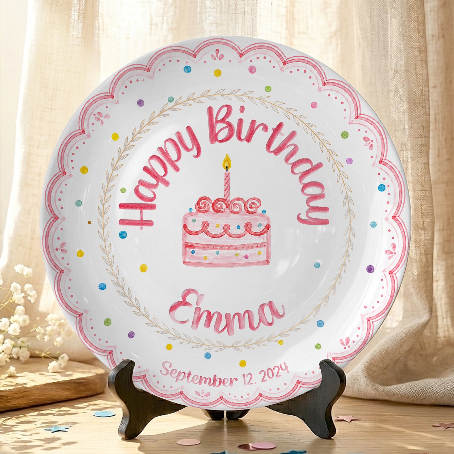 Pink Scallop Cake Personalized Birthday Plate P56DCB0
