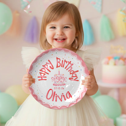 Pink Scalloped Border Personalized Birthday Plate P318HLY0
