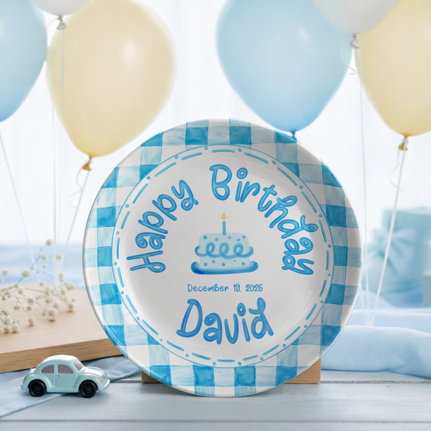 Classic Blue Gingham Personalized Birthday Plate P314ZPP0