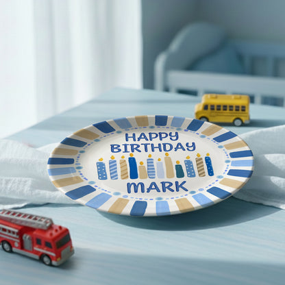 Striped Party Border with Birthday Candles Personalized Birthday Plate D321TUA0